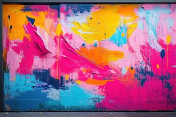 Fototapeta premium Vibrant Street Art Mural Graffiti Abstract Colorful Pink Orange Blue Bold Dynamic Strokes