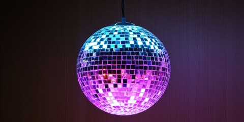 Obraz premium Sparkling disco ball reflecting colorful lights in a dimly lit room at a lively party