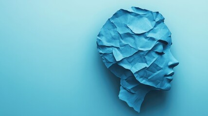 Obraz premium Blue paper abstract sculpture of human head on blue background