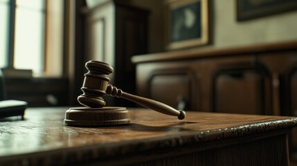 Obraz premium Legal Concept with Gavel on Wooden Desk for Law and Justice Themes