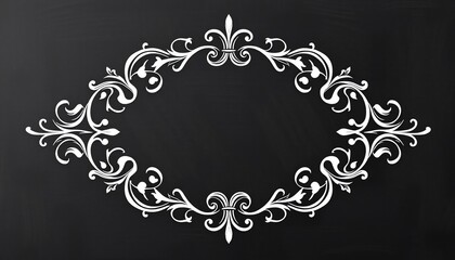 Elegant white floral frame on blackboard background.