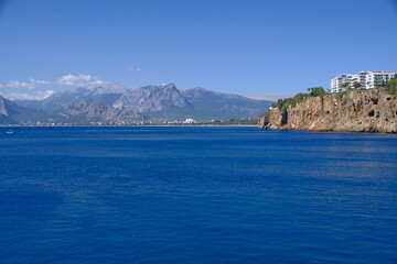 blue Mediterranean Sea, Mount Tahtali. Landscape of Antalya, Turkey