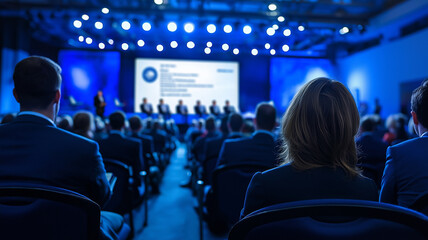 Audience at the conference hall. Speaker giving a talk on corporate Business Conference. Business and Entrepreneurship event.
