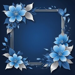 An invitation background with the flowers to shades of royal blue and light blue with silver accents