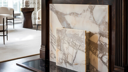 Modern Fireplace with Veined Marble Surround