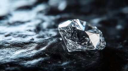 A close-up of a sparkling diamond on a textured surface, showcasing its brilliance.
