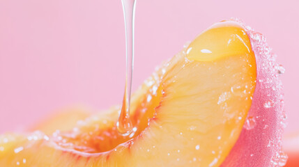 Fototapeta premium Juicy Peach Slice with Dripping Syrup