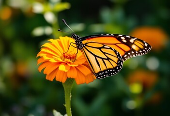 Obraz premium Monarch butterfly on orange flower.