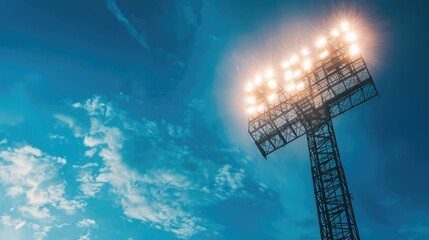 Stadium lighting concept against the blue sky