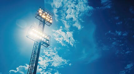 Stadium lighting concept against the blue sky