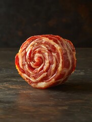 Obraz premium Gourmet Spiraled Bacon Rose on Dark Background.