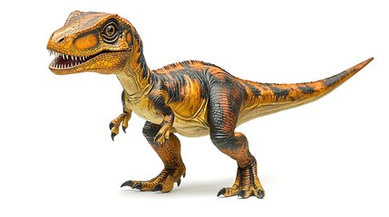 Obraz premium Cute baby T-Rex dinosaur, orange and black, isolated on white background.