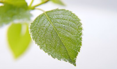 Close-up of a dew-covered green leaf.