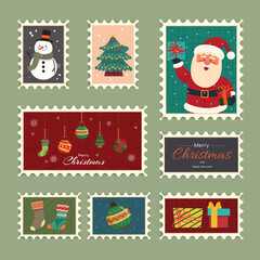 Fototapeta premium Merry Christmas and Happy New Year Luxury Brochure Greeting Card Poster Set Holiday Vector Illustration Snowflakes Christmas Tree On Background