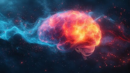 Abstract Brain Concept: Colorful Data Flow Lines on a Light Background Symbolizing Ideas and Creativity