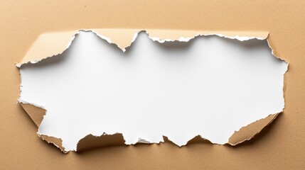 Fototapeta premium Torn brown paper revealing white background.