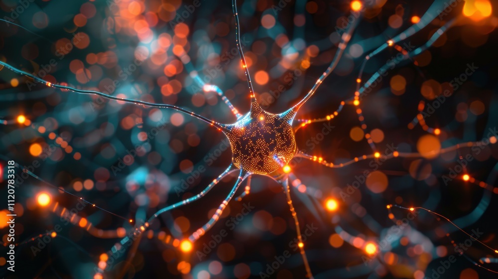Poster pulsing nodes visualizing neural network dynamics in a futuristic digital space
