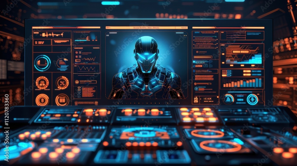 Poster analyzing big data insights through ai robot dashboard in technology environments