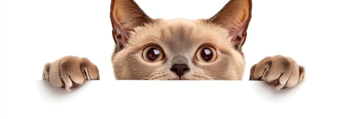 Fototapeta premium Curious cat peeking over a surface.