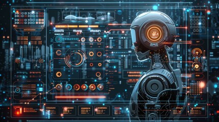 Obraz premium Ai robotics dashboard for big data analysis in tech environments insights & trends