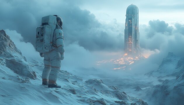 Futuristic Astronaut on Barren Moon Landscape