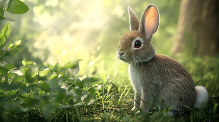 Fototapeta premium baby rabbit on the grass.ai generative