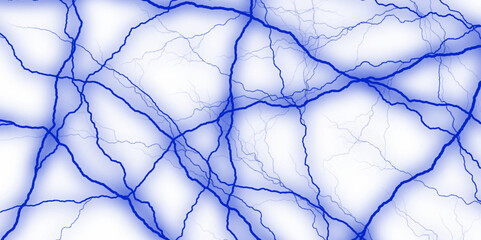 Abstract blue lines with white background creative and geometric shape.  Branched lightning bolt. Electric bolt. Vector blue and black cracked texture style overlay with cracked texture. 