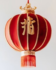 Red Lantern with Gold Characters: Asian Decor, Festive Symbol, Hanging Ornament, Cultural Artifact, Traditional Design,  Celebration, Holiday, Chinese New Year.