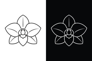 Graceful Minimalism. Orchid Icon from Nature Outline Collection in Black and White © Nezamur