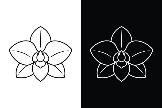 Graceful Minimalism. Orchid Icon from Nature Outline Collection in Black and White