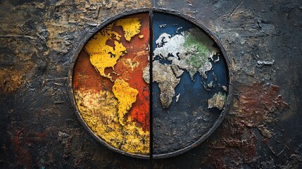 A creative world map illustration on a textured surface.