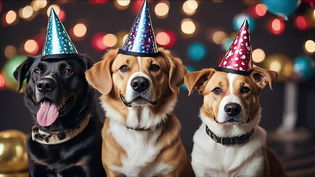 video dogs party hats dog canino puppy pure breed purebred pet mutt animal mammal companion doggy furry chihuahua small tiny birthday hat laboratory labrador pug basset hound boston