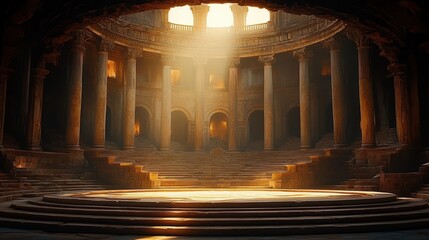 Ancient Roman Greek Amphitheater Sunlight Column Marble Stonework Architecture Display