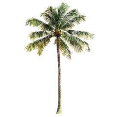 Obraz premium Single Tall Coconut Palm Tree Isolated on White Background.