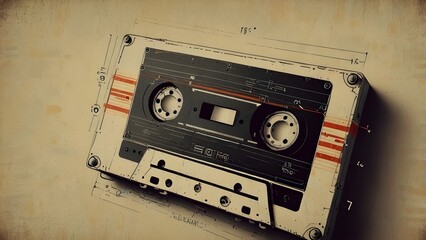 Obraz premium Vintage music poster with outlined cassette Generative AI