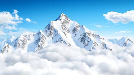 Obraz premium Majestic Snow Capped Mountain Peak Above Clouds
