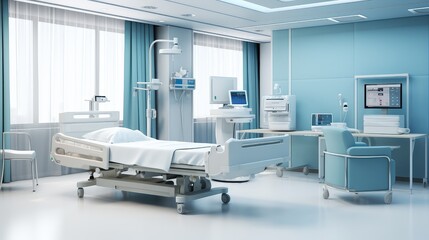 Hospital ward with empty bed at clinical facility on transparent background