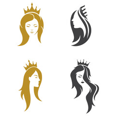 crowned women Logo icon design. Queen Logo illustration design, Beauty Princess Logo icon Illustration