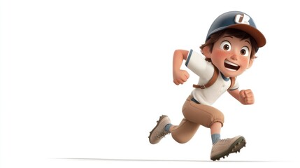 Naklejka premium A cheerful cartoon boy running energetically.