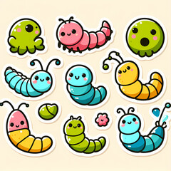 Obraz premium Cute pre-school animal sets, vector illustra, patterns, fish, lizards, cows farm animals, pigs, bees, birds, gecko, lady bugs, wolves, jellyfish, insects. stickers for kids and pre-school 