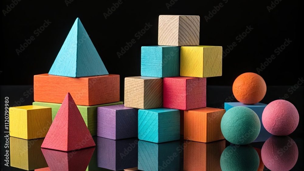 Aufkleber a colorful stack of wooden blocks with a few round balls on top