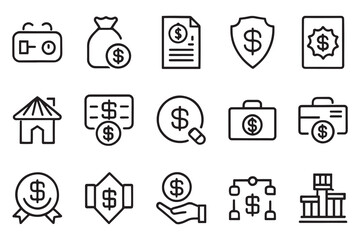 Annuity related editable stroke outline icon set isolated flat vector illustration white background.