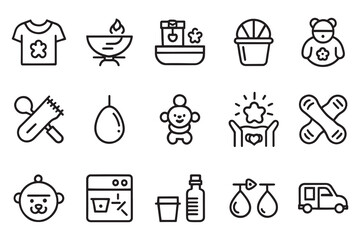 Fototapeta premium Baby care related editable stroke outline icon set isolated flat vector illustration white background.
