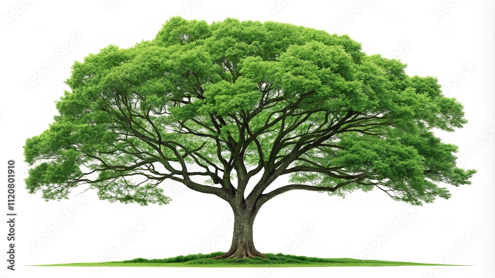 Poster a large tree with green leaves is the main focus of the image