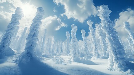 Snow-Covered Trees in the Ural Mountains: A Serene Winter Landscape