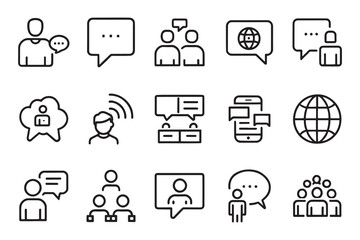 communication, talking, discussion, speech bubble concept related editable stroke outline icons set isolated flat vector illustration on white background.