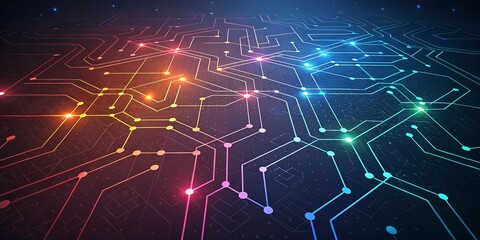 Obraz premium A colorful computer circuit board with many different colored lines