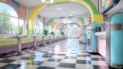 Obraz premium Retro Diner Interior Design s Style Restaurant