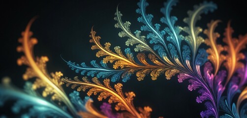 Macro shot of radiant fractal designs glowing with blurred gradients
