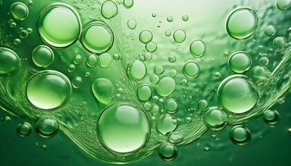Abstract green liquid with bubbles.  A vibrant, textured background.